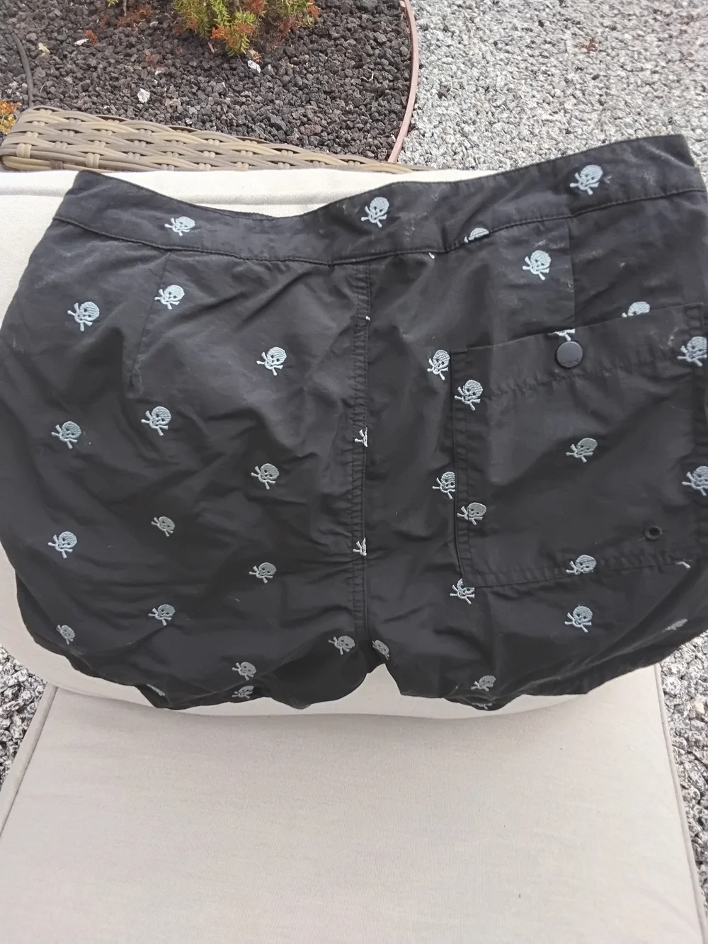 John Varvatos Black Swim Trunks with Light Gray Skull Print